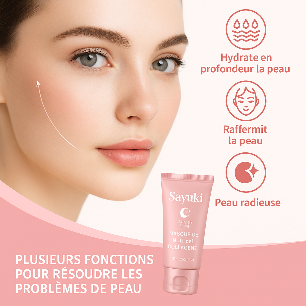 Crème de gelée au collagène + Masque facial de nuit au collagène hydrolysé. Masque peel-off enveloppant hydratant et raffermissant.