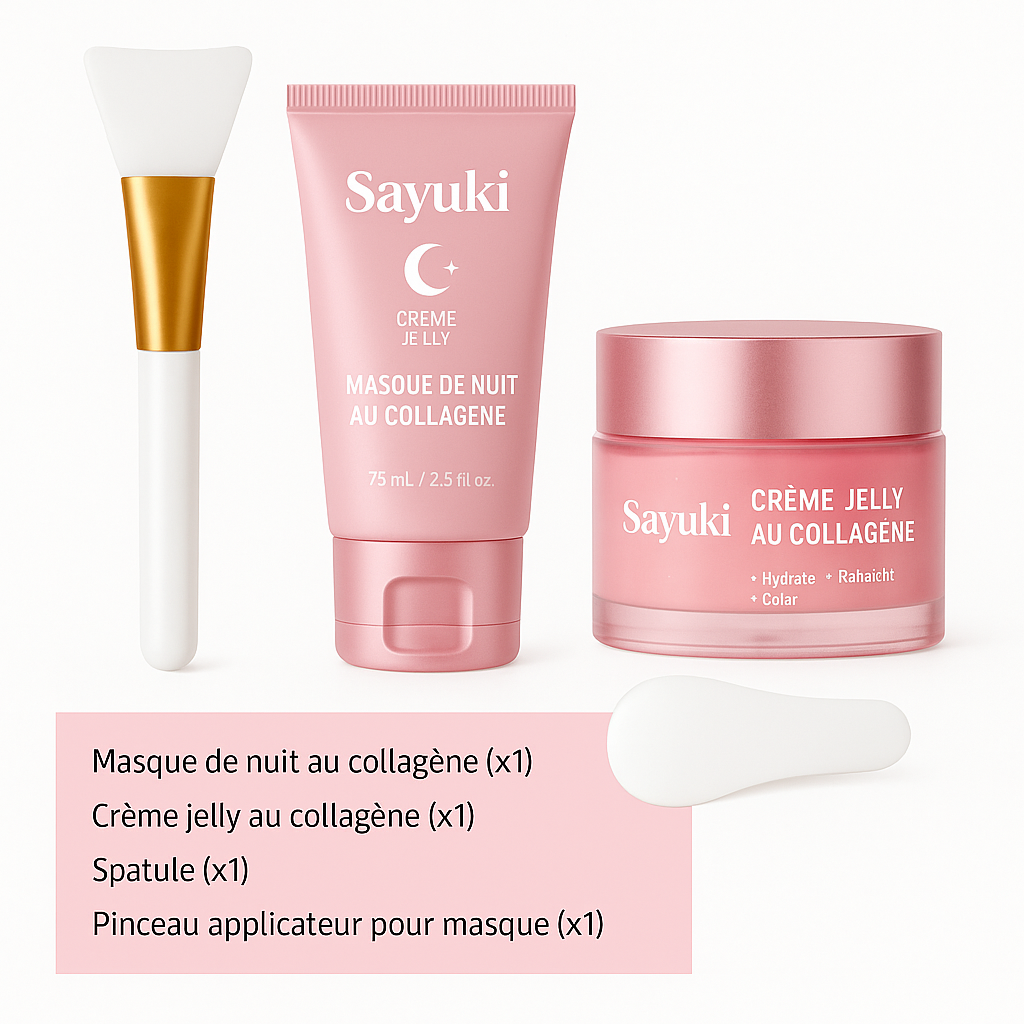 Crème de gelée au collagène + Masque facial de nuit au collagène hydrolysé. Masque peel-off enveloppant hydratant et raffermissant.