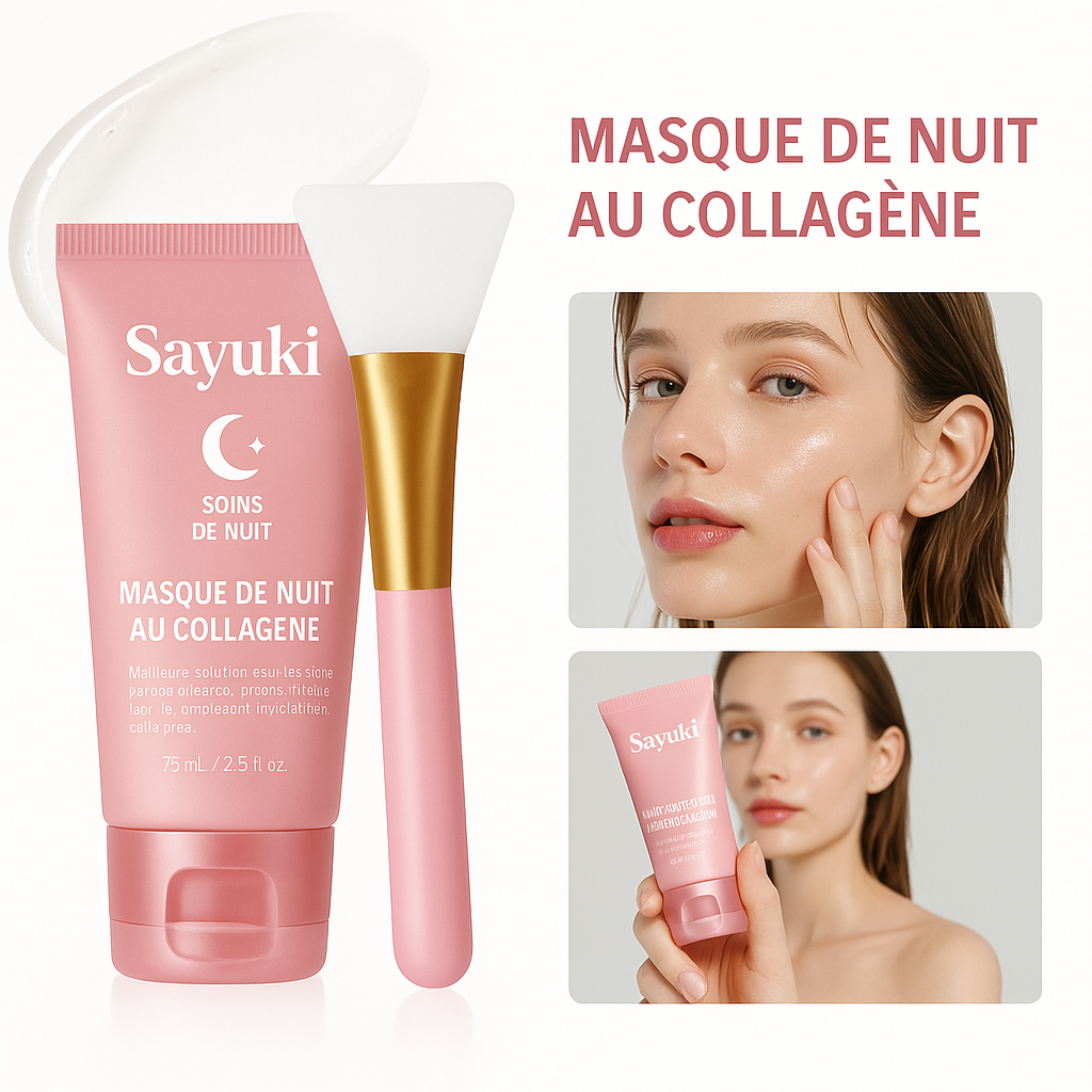 Crème de gelée au collagène + Masque facial de nuit au collagène hydrolysé. Masque peel-off enveloppant hydratant et raffermissant.