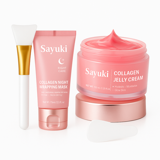 Crème de gelée au collagène + Masque facial de nuit au collagène hydrolysé. Masque peel-off enveloppant hydratant et raffermissant.