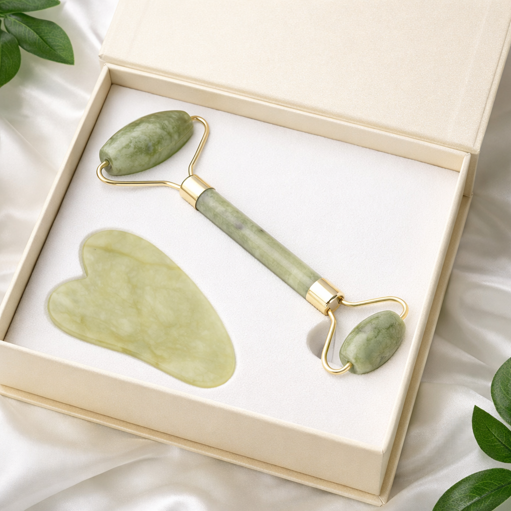 Rouleau de Jade Naturel - Massage Facial et Gua Sha