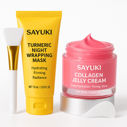 Crème de gelée au collagène + Masque facial de nuit au collagène hydrolysé. Masque peel - off enveloppant hydratant et raffermissant. - Sayuki