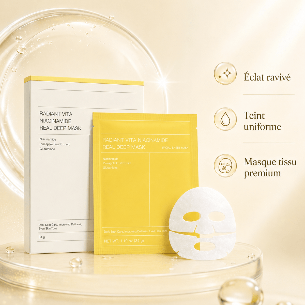 Masque Niacinamide - Unifie le Teint, Réduit les Tâches & Illumine - Sayuki